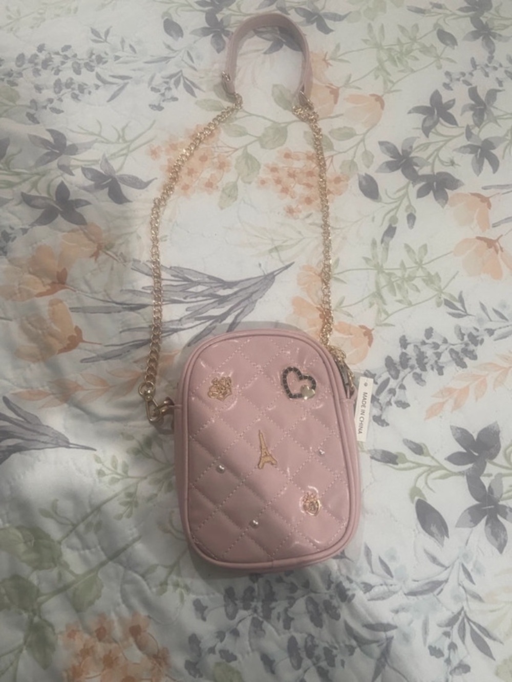 Mini Quilted Pink Crossbody Bag with Gold Chain Strap